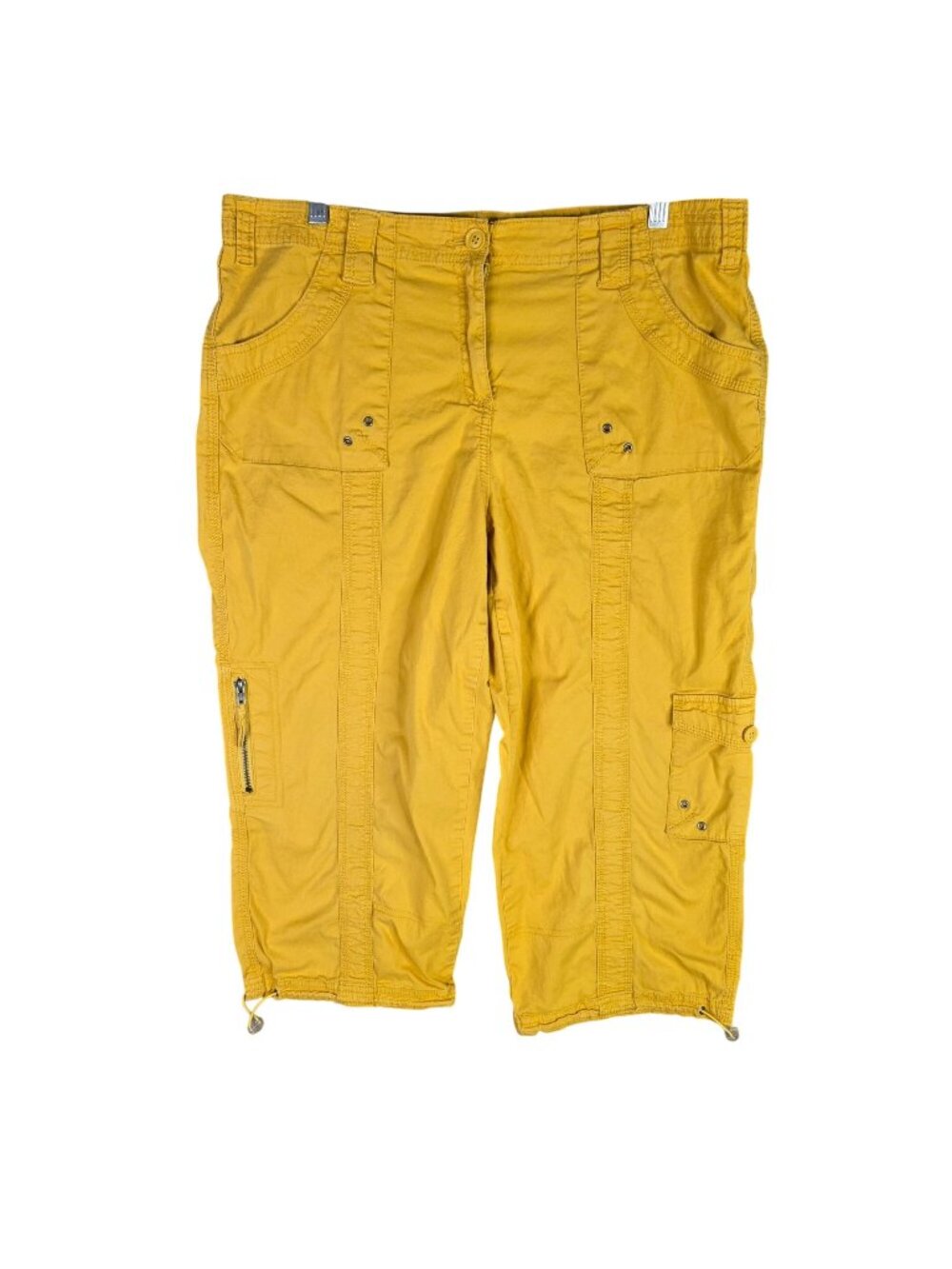 Womens Style & Co Yellow Capri Cargo Pants Embroidery Sides Cotton Stretch 14